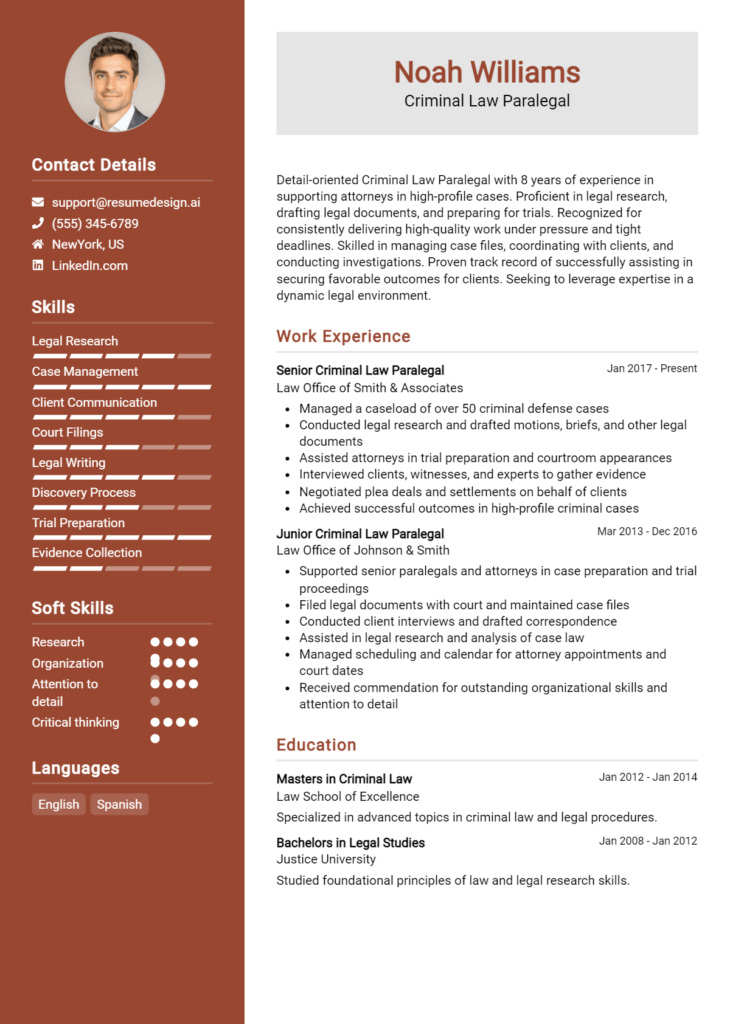 Criminal Law Paralegal Resume Example