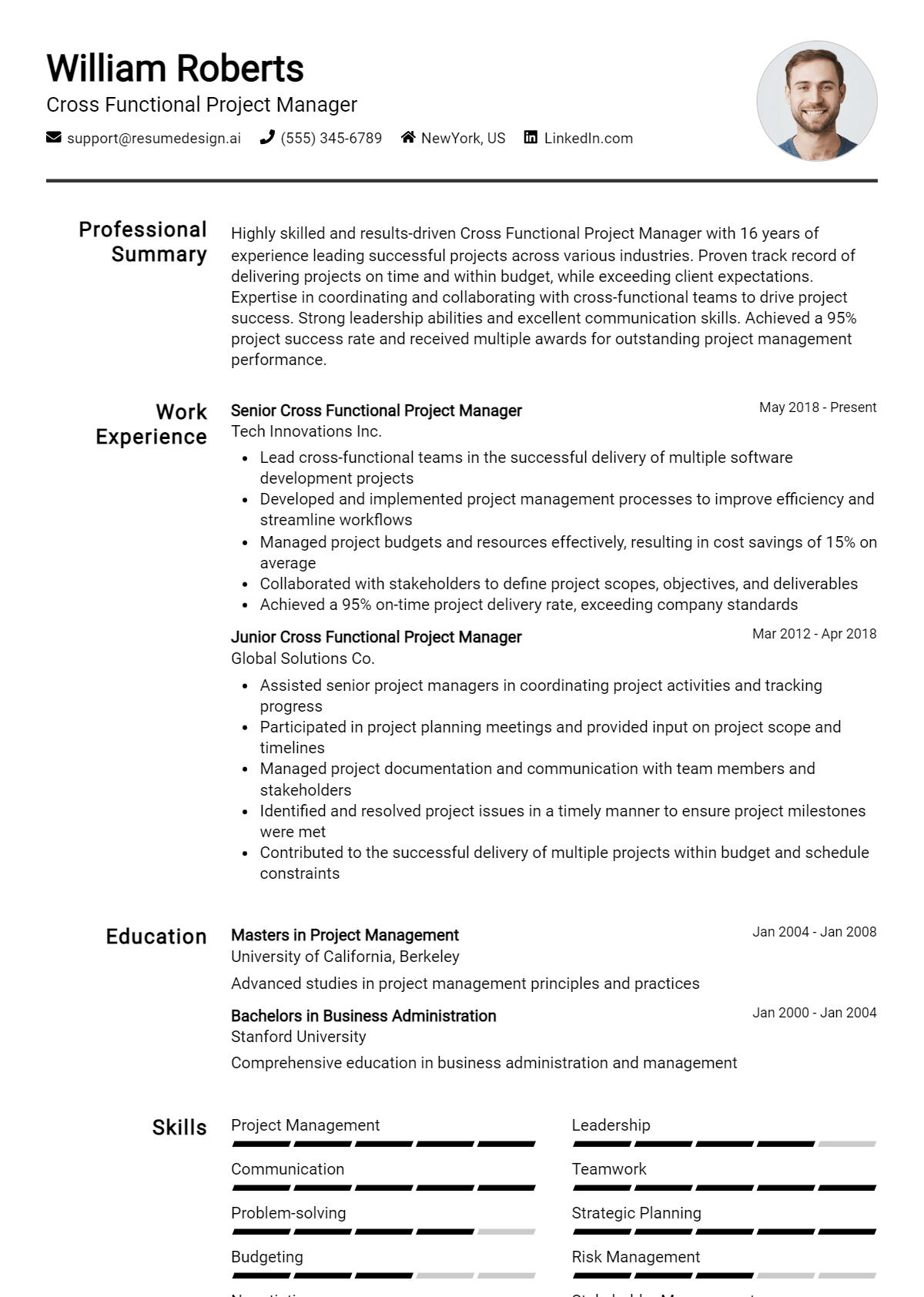 Cross Functional Project Manager Resume Example