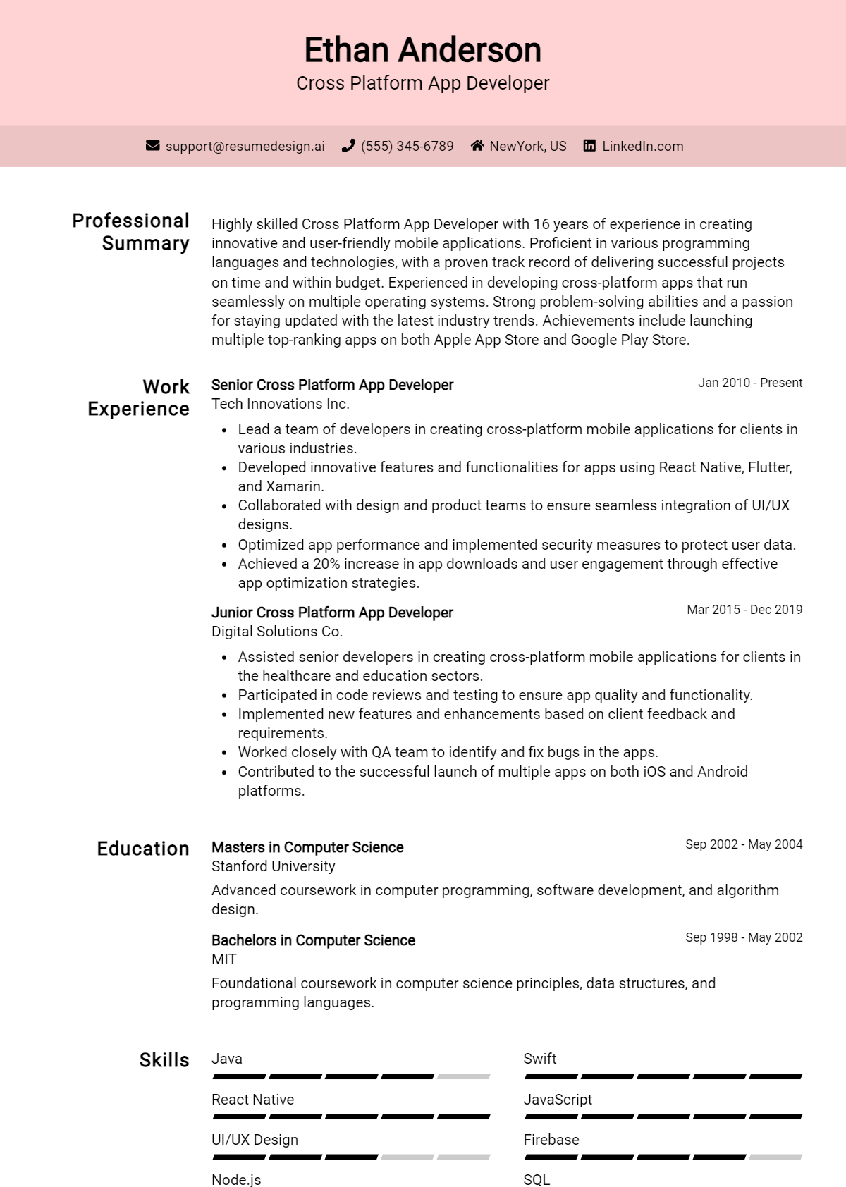 Cross Platform App Developer Resume Example