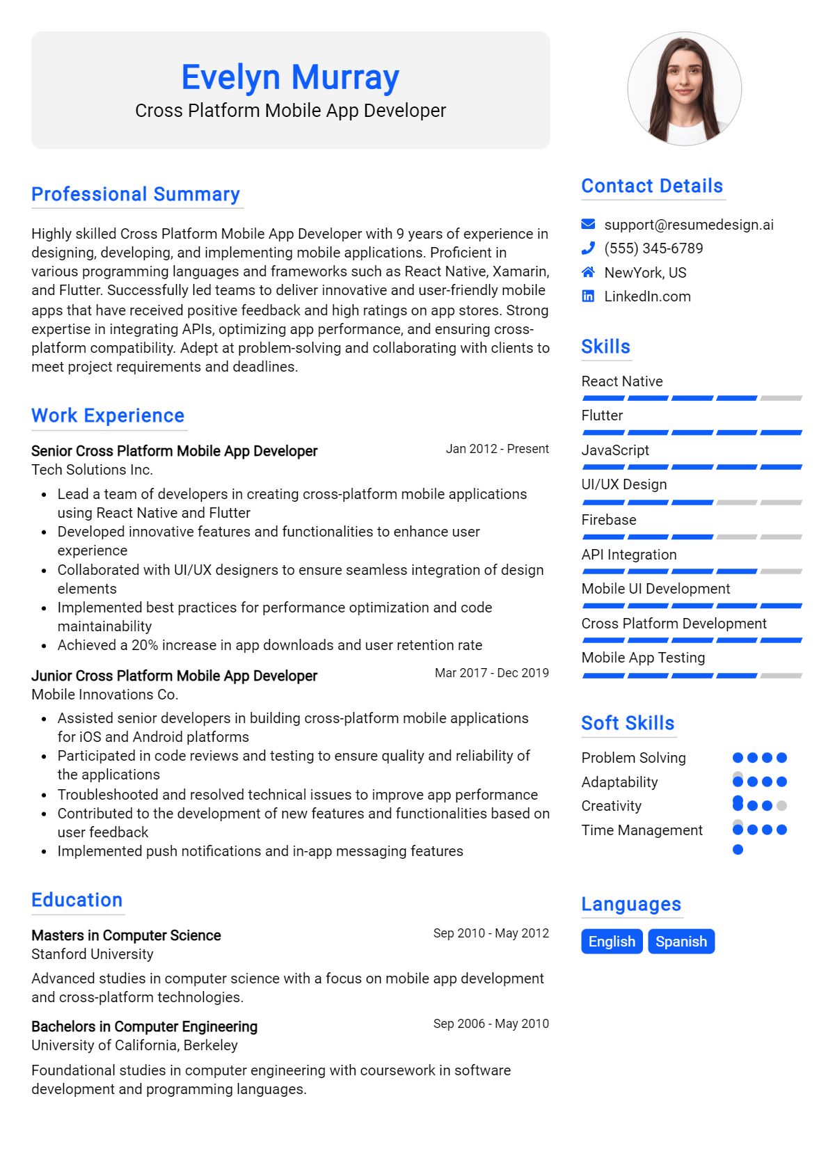 Cross Platform Mobile App Developer Resume Example