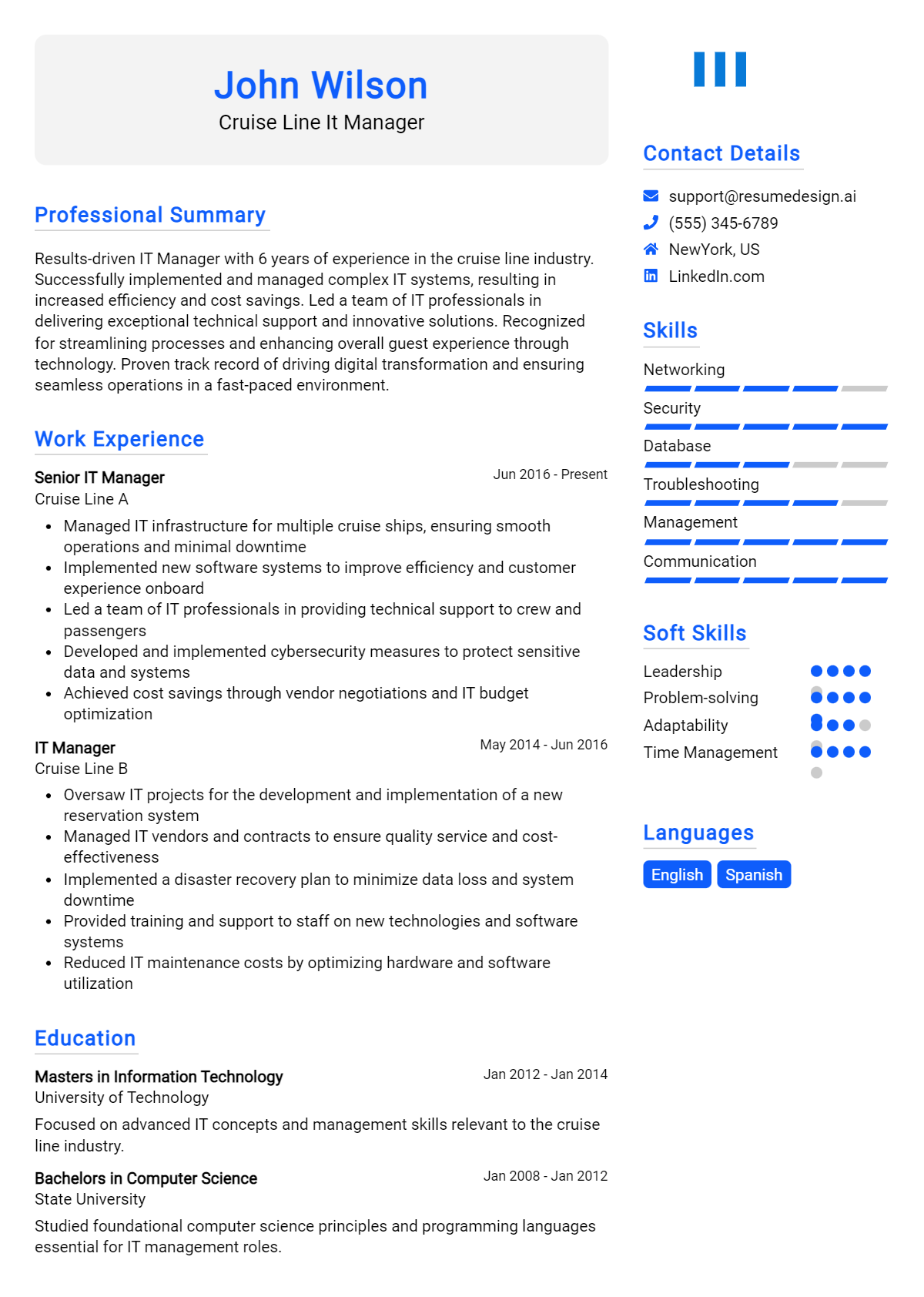 Cruise Line It Manager Resume Example