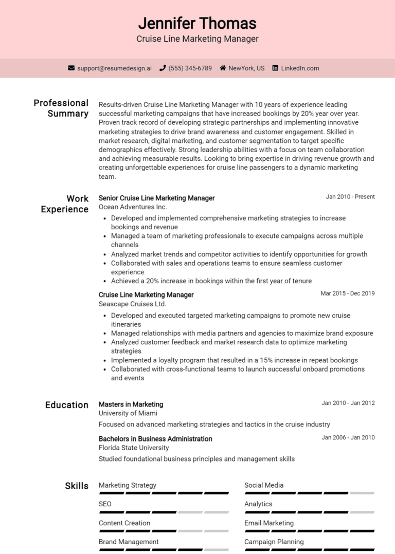18 Cruise Line Marketing Manager Resume Examples And Templates for 2025