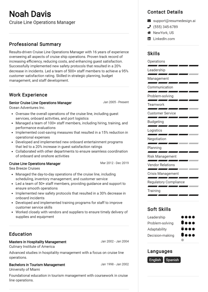 Cruise Line Operations Manager Resume Example