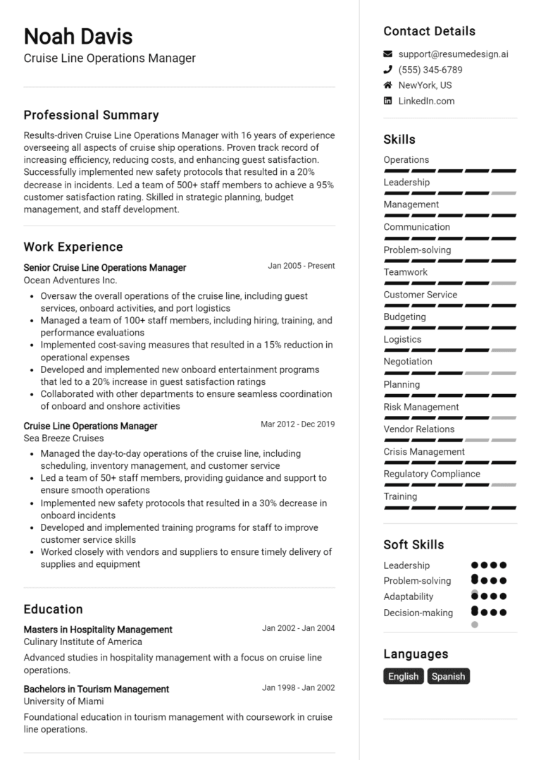 18 Cruise Line Operations Manager Resume Examples And Templates for 2025 [Guide]