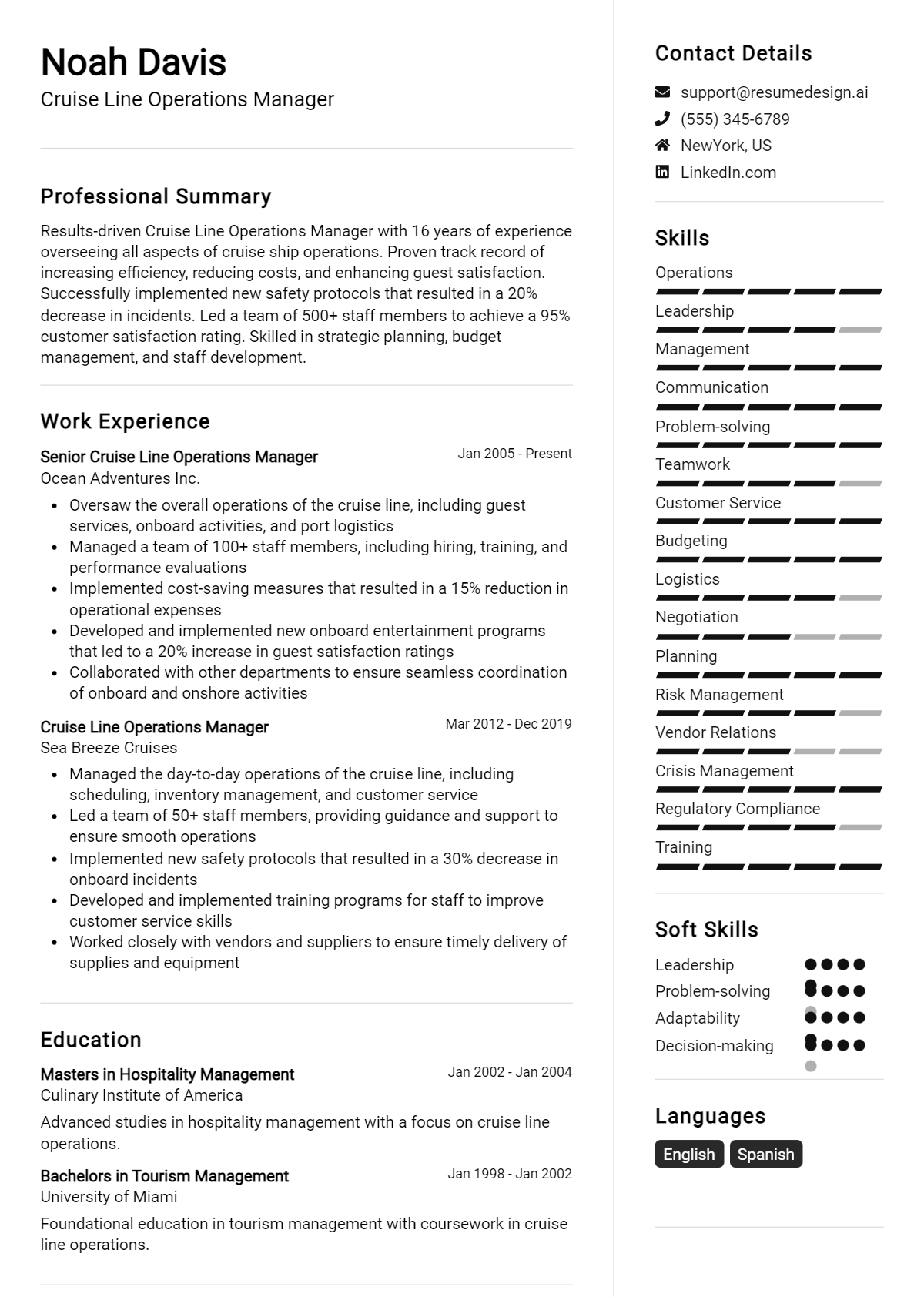 Cruise Line Operations Manager Resume Example