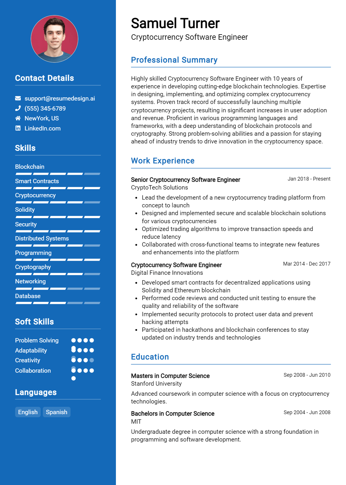 Cryptocurrency Software Engineer Resume Example