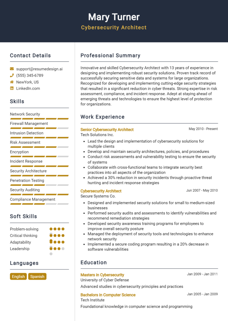 Cybersecurity Architect Resume Example