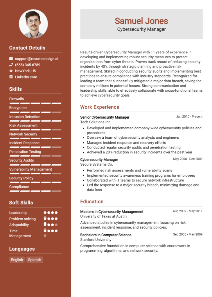 Cybersecurity Manager Resume Example