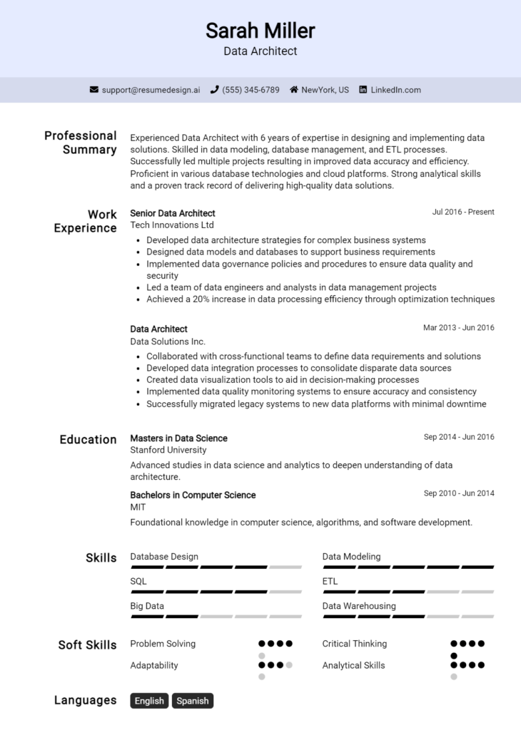 Data Architect Resume Example