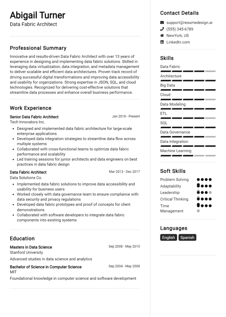 Data Fabric Architect Resume Example