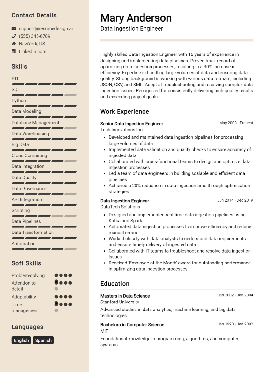 23 Data Engineer Resume Examples And Templates for 2025 - ResumeDesign.ai