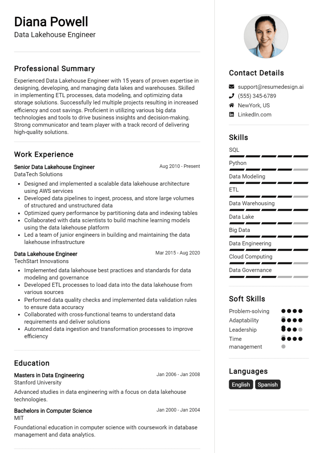 23 Data Engineer Resume Examples And Templates for 2025 - ResumeDesign.ai