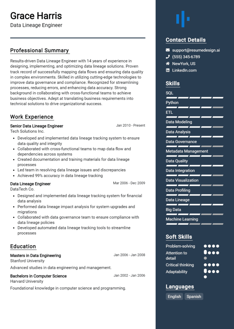 23 Data Engineer Resume Examples - Data Lineage Engineer Resume Example 768x1078 