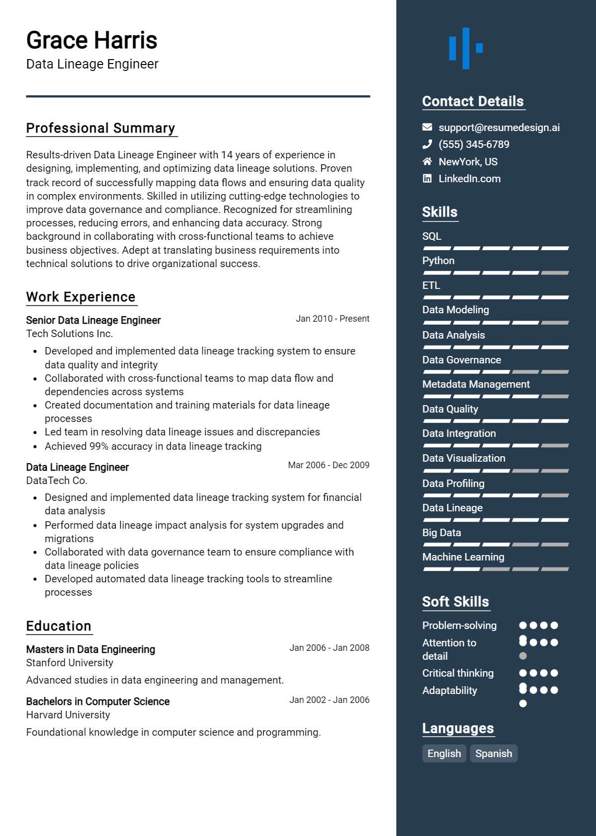 Data Lineage Engineer Resume Example