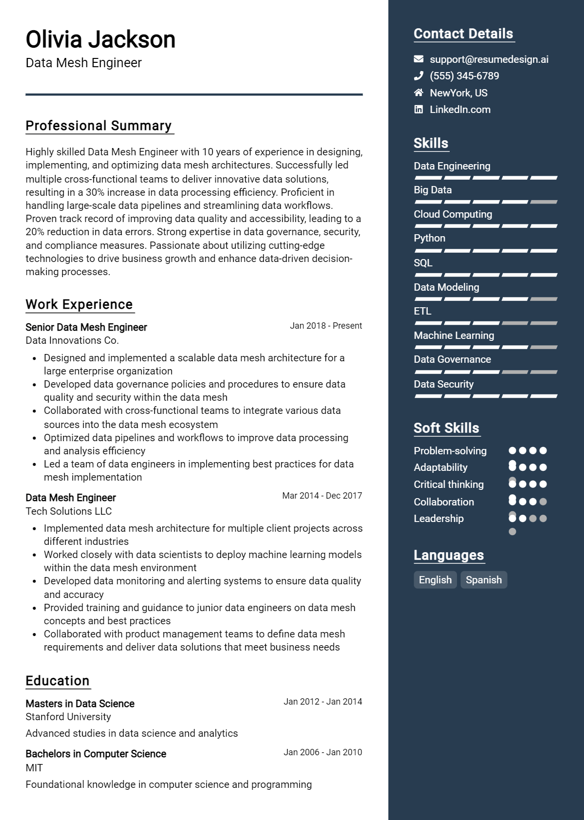 Data Mesh Engineer Resume Example