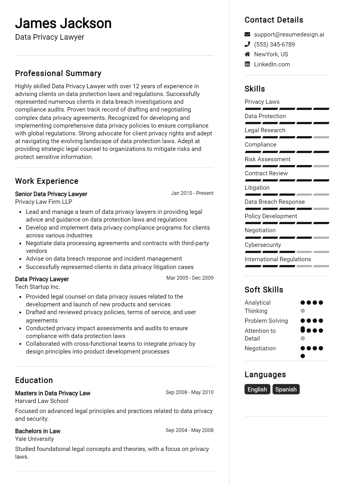 Data Privacy Lawyer Resume Example