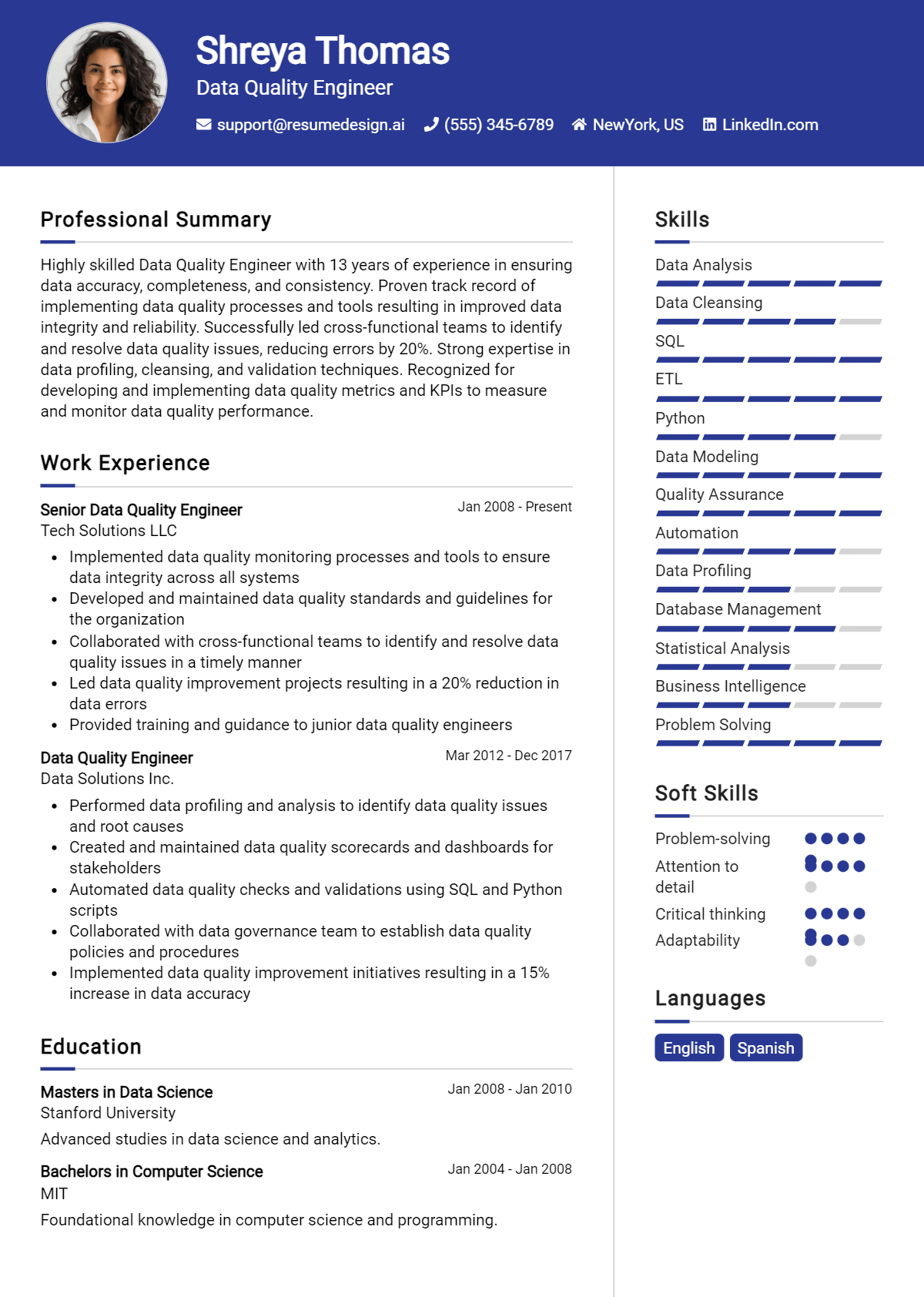 Data Quality Engineer Resume Example