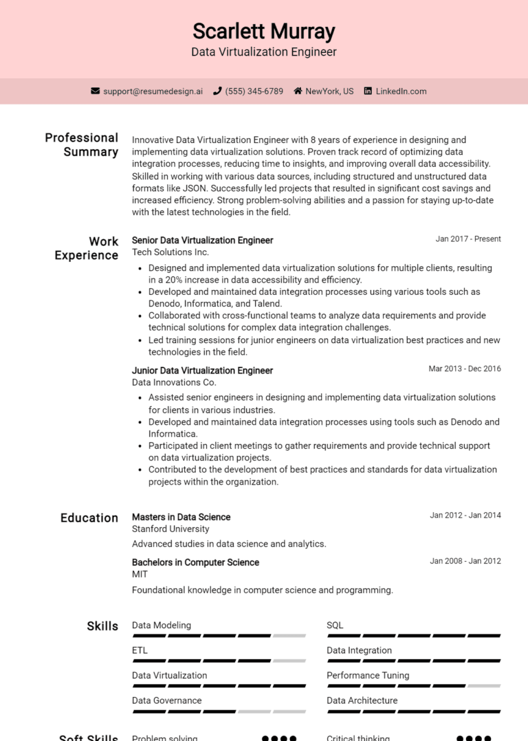23 Data Virtualization Engineer Resume Examples And Templates for 2025