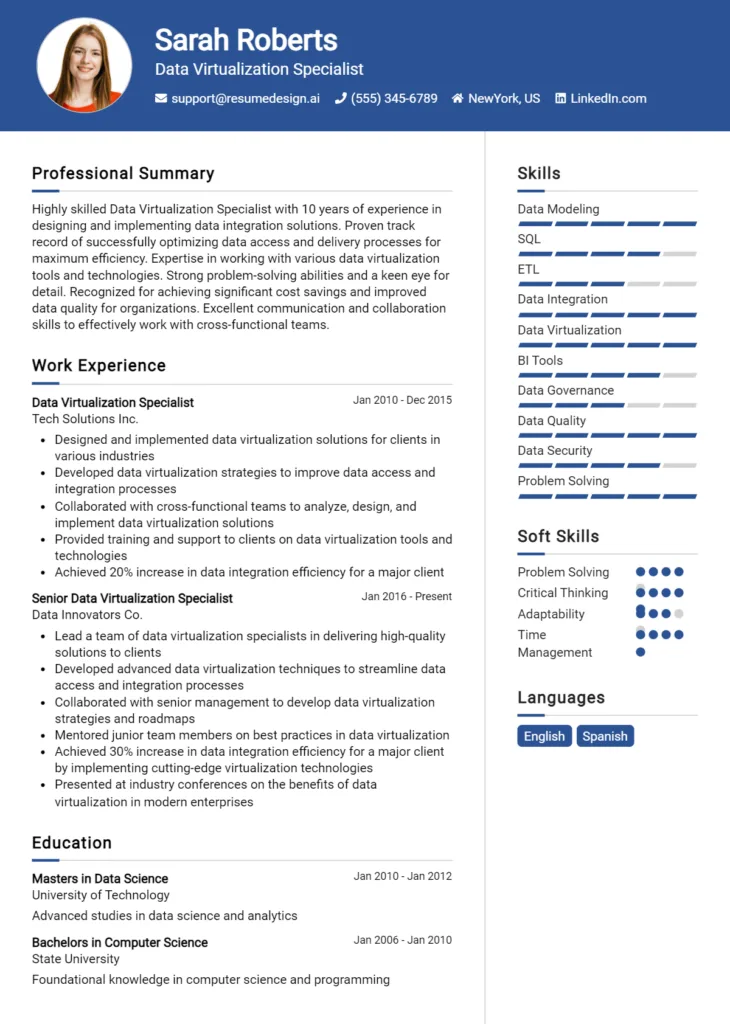 Data Virtualization Specialist Resume Example