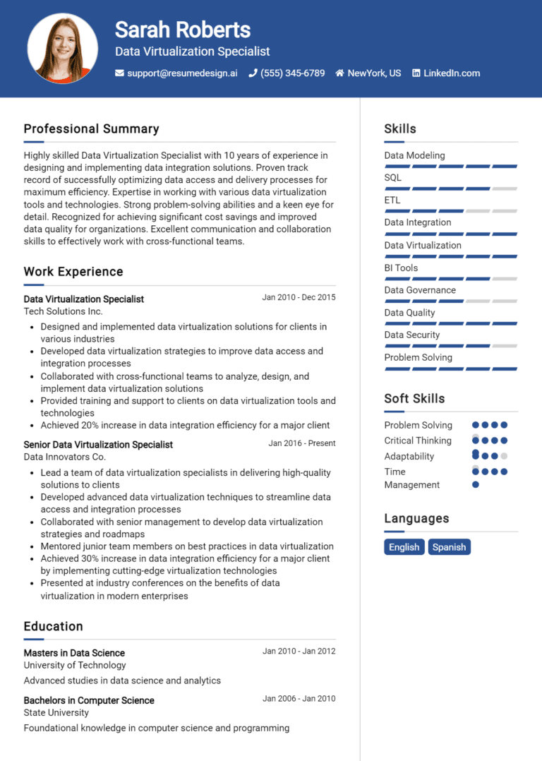 23 Data Virtualization Specialist Resume Examples And Templates for 2025: Top Tips