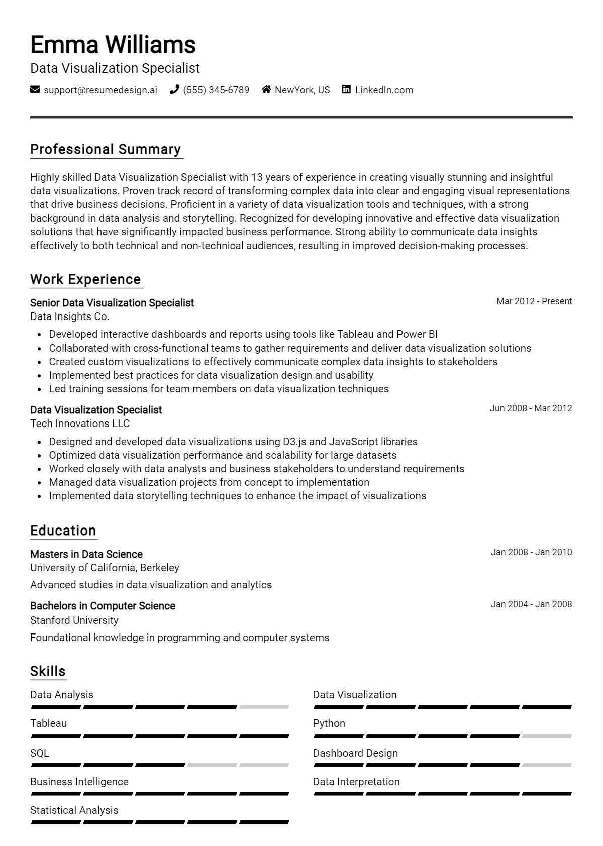 Data Visualization Specialist Resume Example