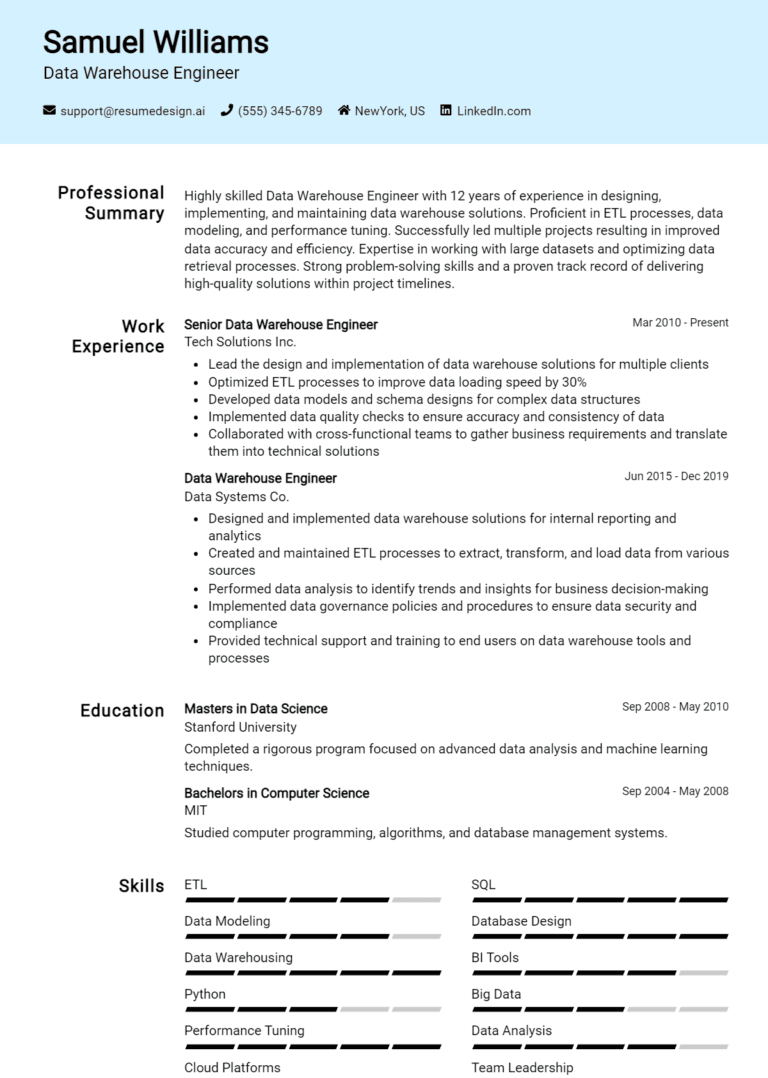 23 Data Engineer Resume Examples And Templates for 2025 - ResumeDesign.ai