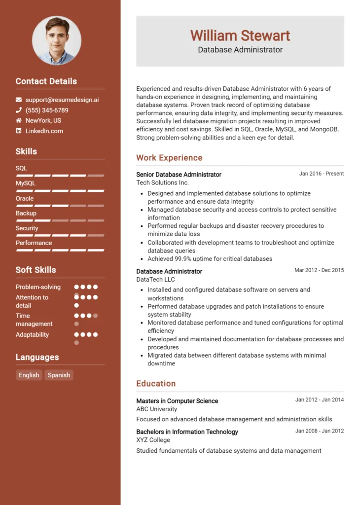 Database Administrator Resume Example