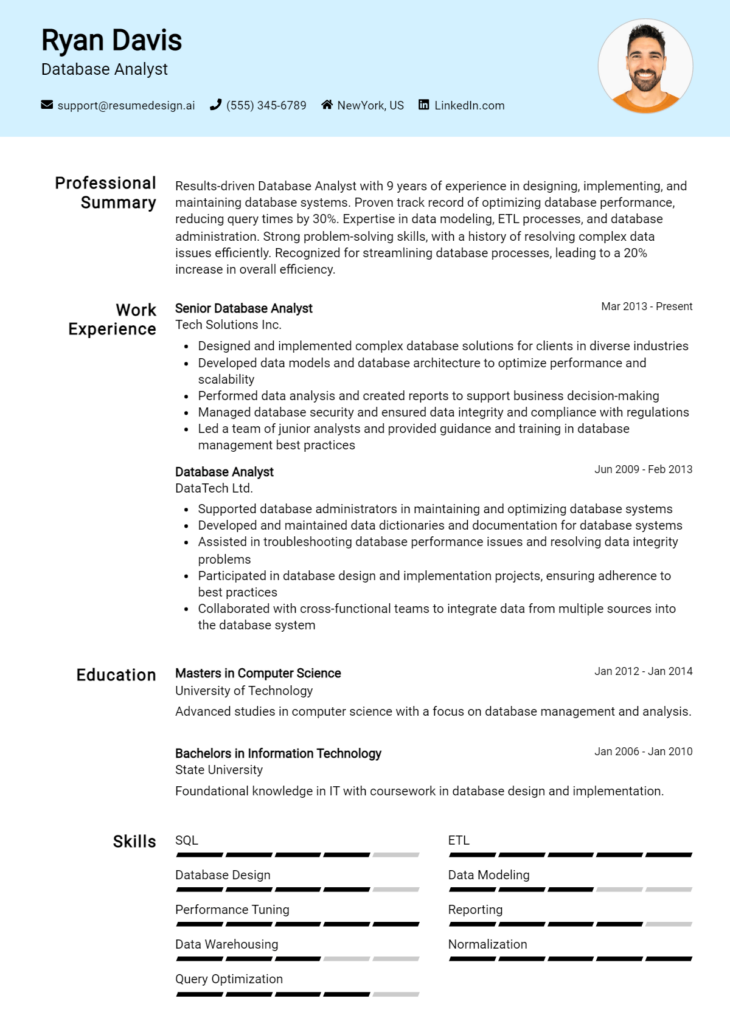 Database Analyst Resume Example