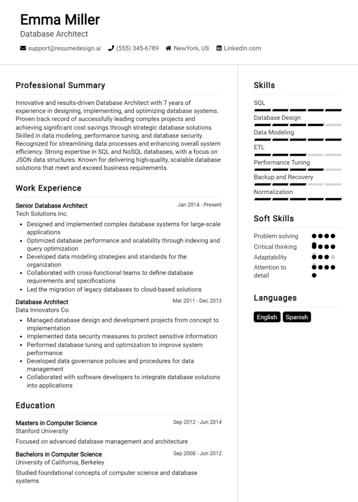 Database Architect Resume Example