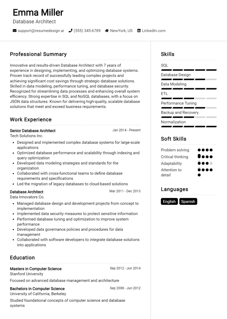 24 Database Architect Resume Examples And Templates for 2025