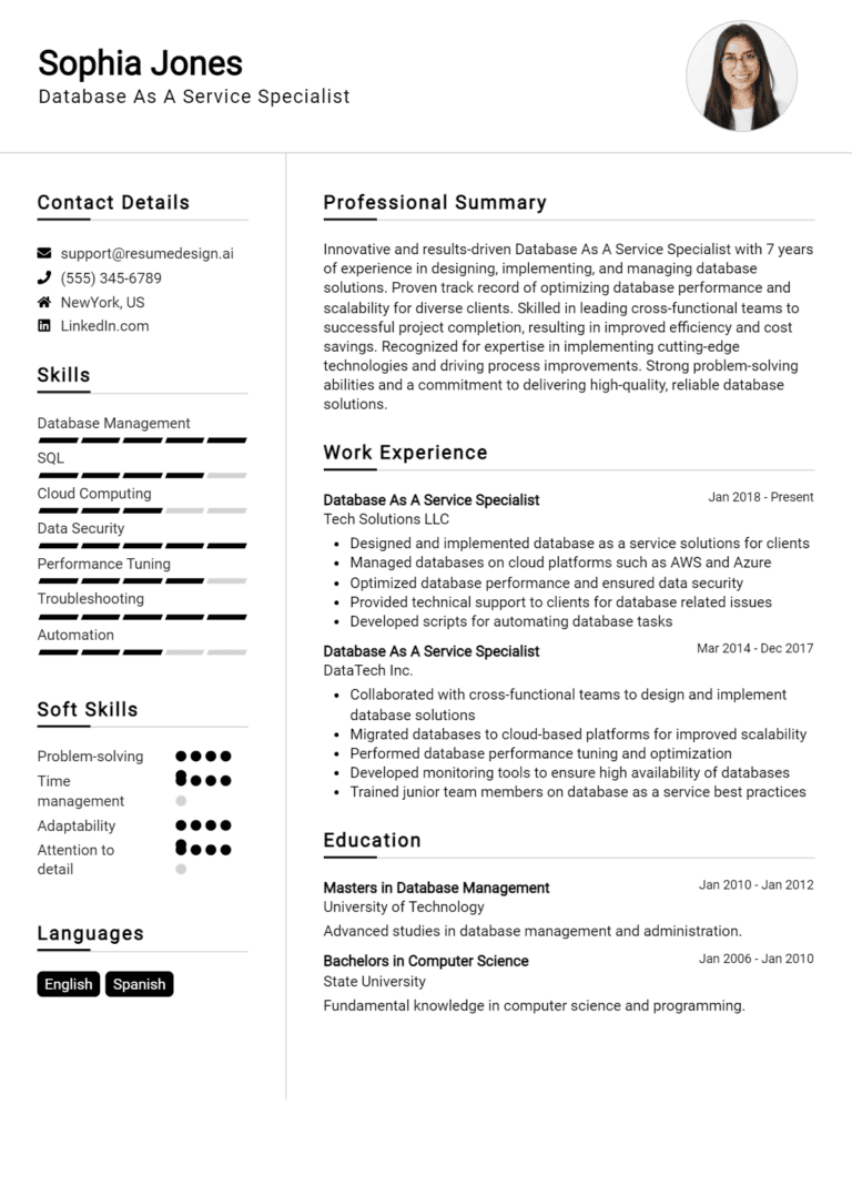 24 Database as a Service Specialist Resume Examples And Templates for 2025: Expert Tips