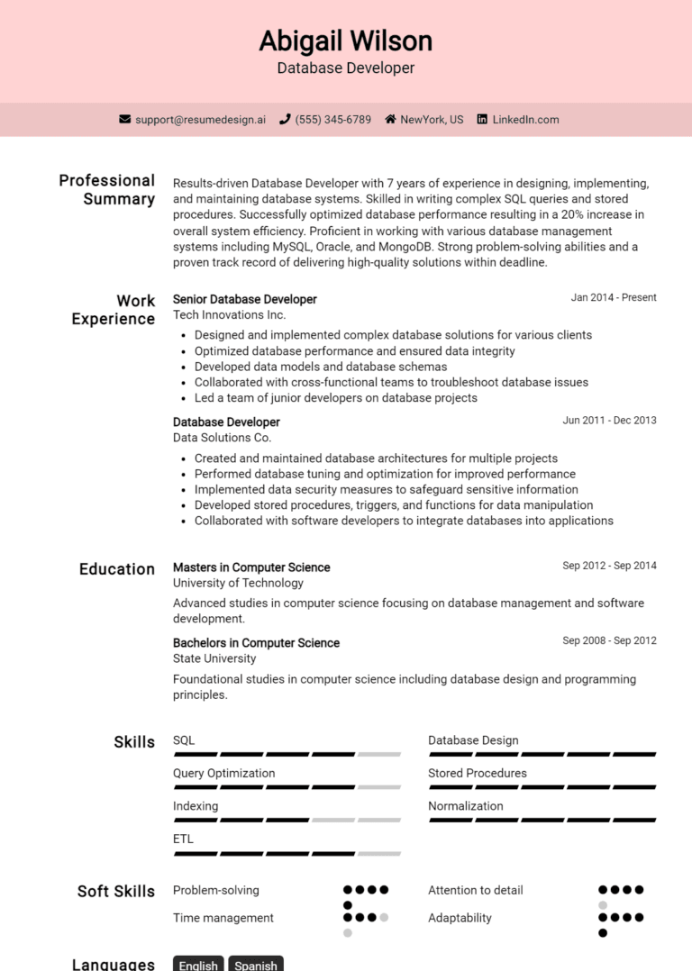 24 Database Developer Resume Examples And Templates for 2025: Expert Tips