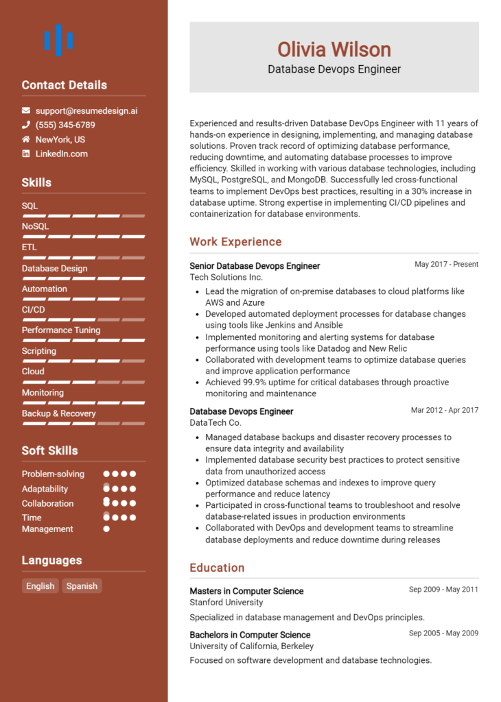 Database Devops Engineer Resume Example