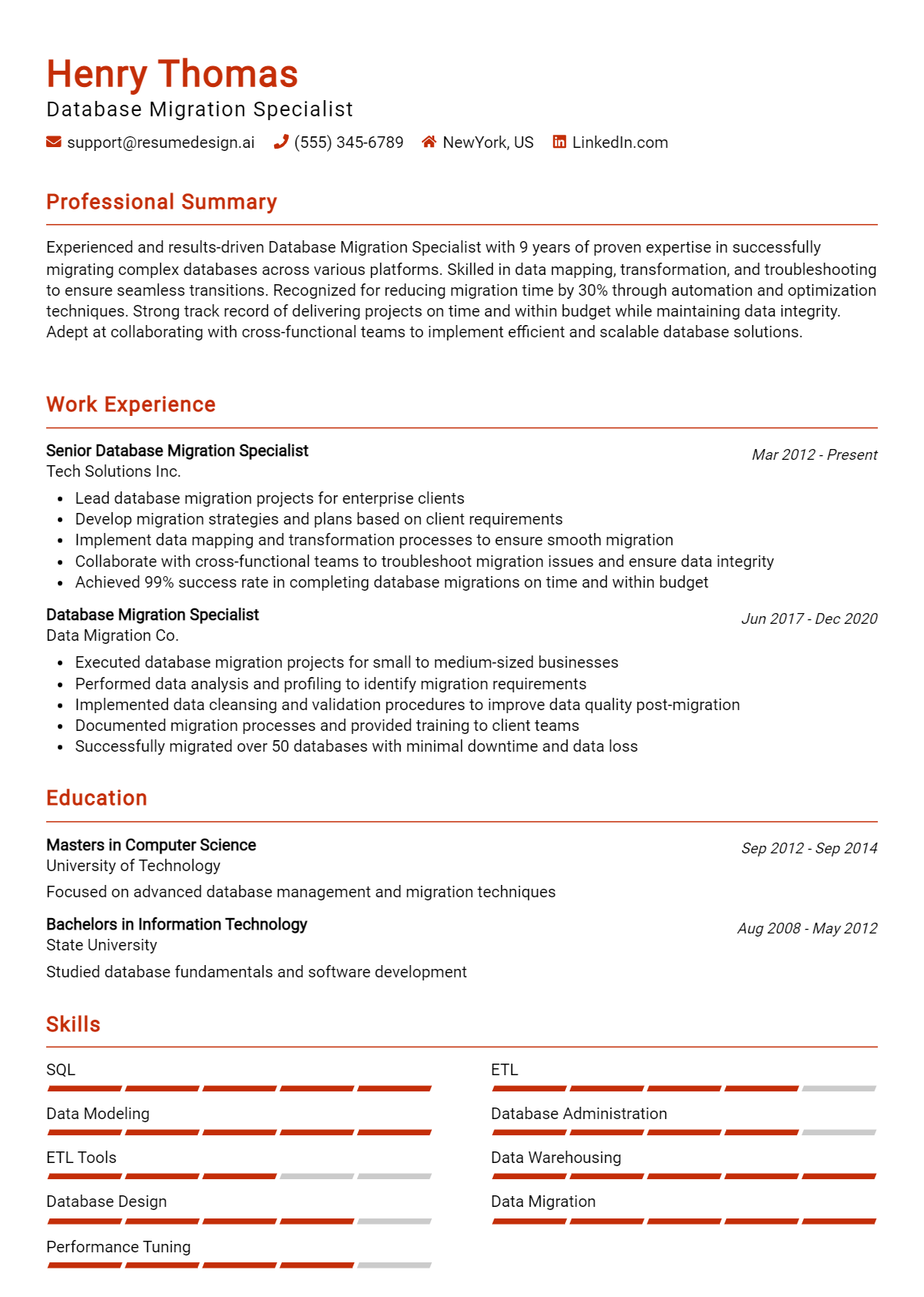 Database Migration Specialist Resume Example