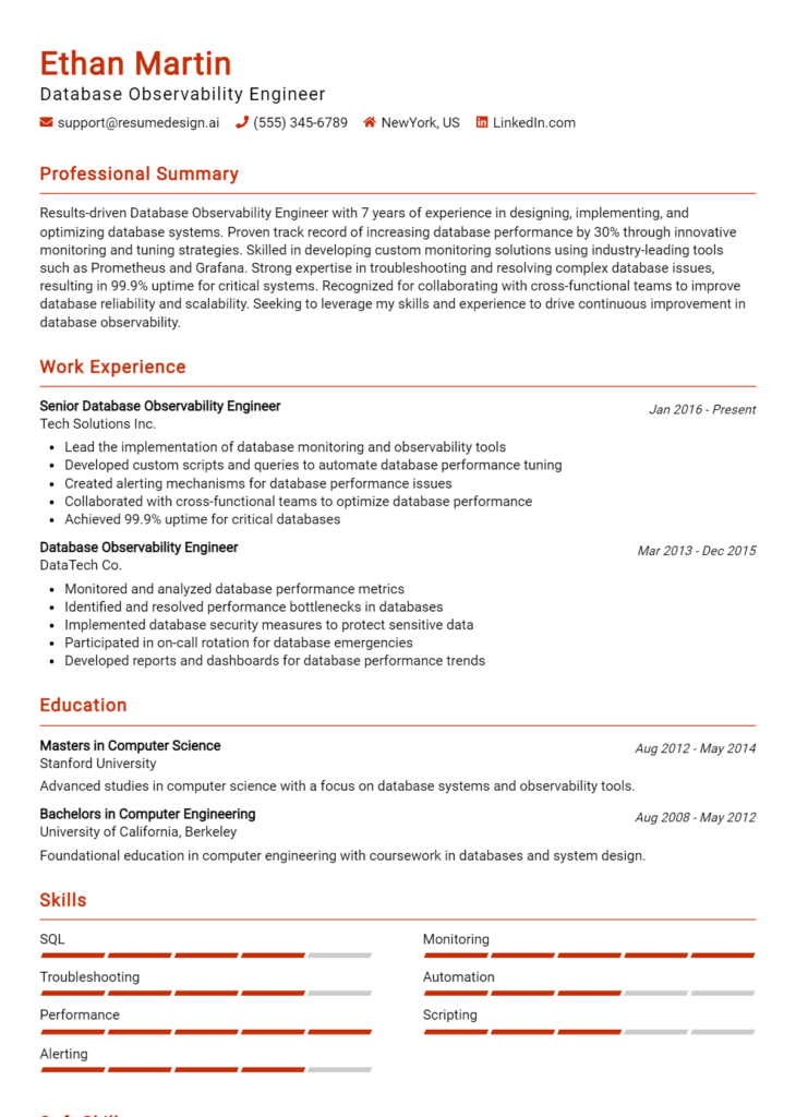 Database Observability Engineer Resume Example