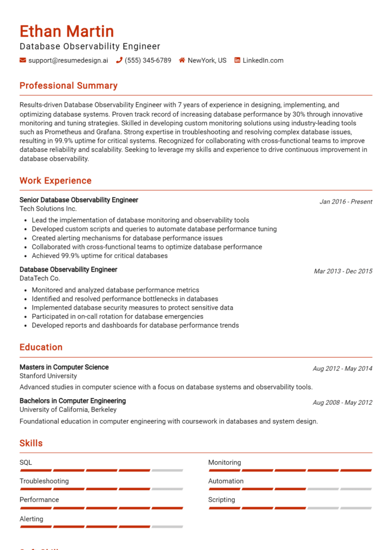 24 Database Observability Engineer Resume Examples And Templates for 2025