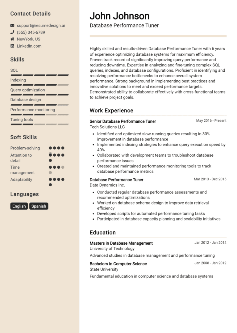 24 Database Performance Tuner Resume Examples And Templates for 2025 [Guide]