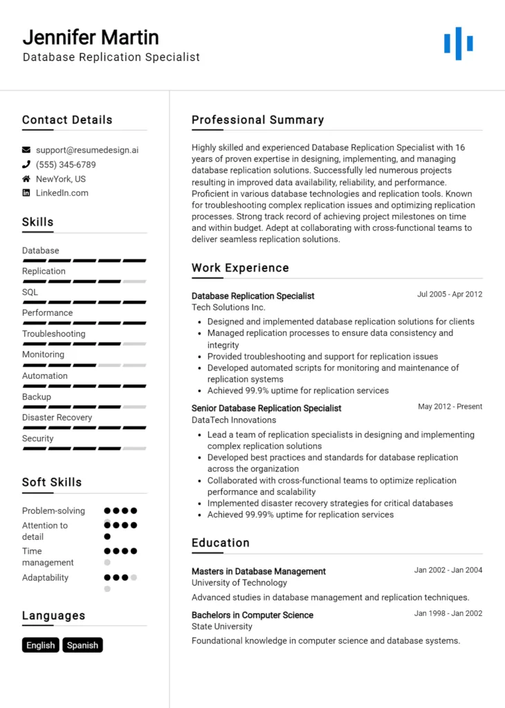 Database Replication Specialist Resume Example