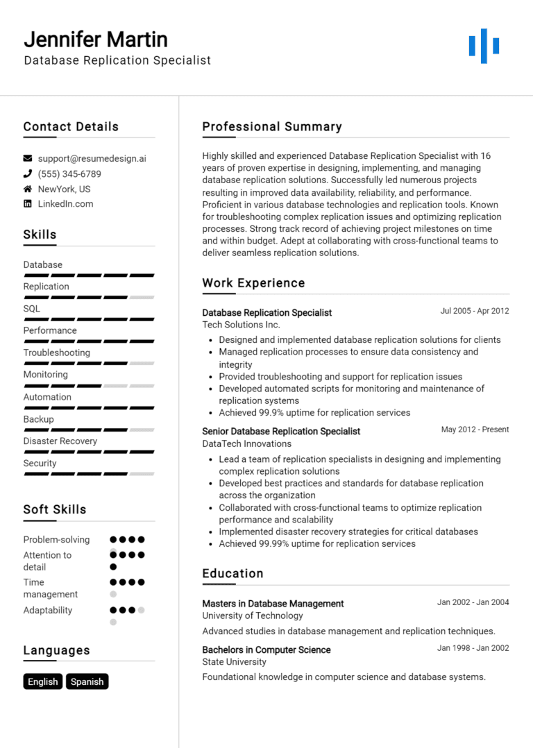 24 Database Replication Specialist Resume Examples And Templates for 2025 [Guide]