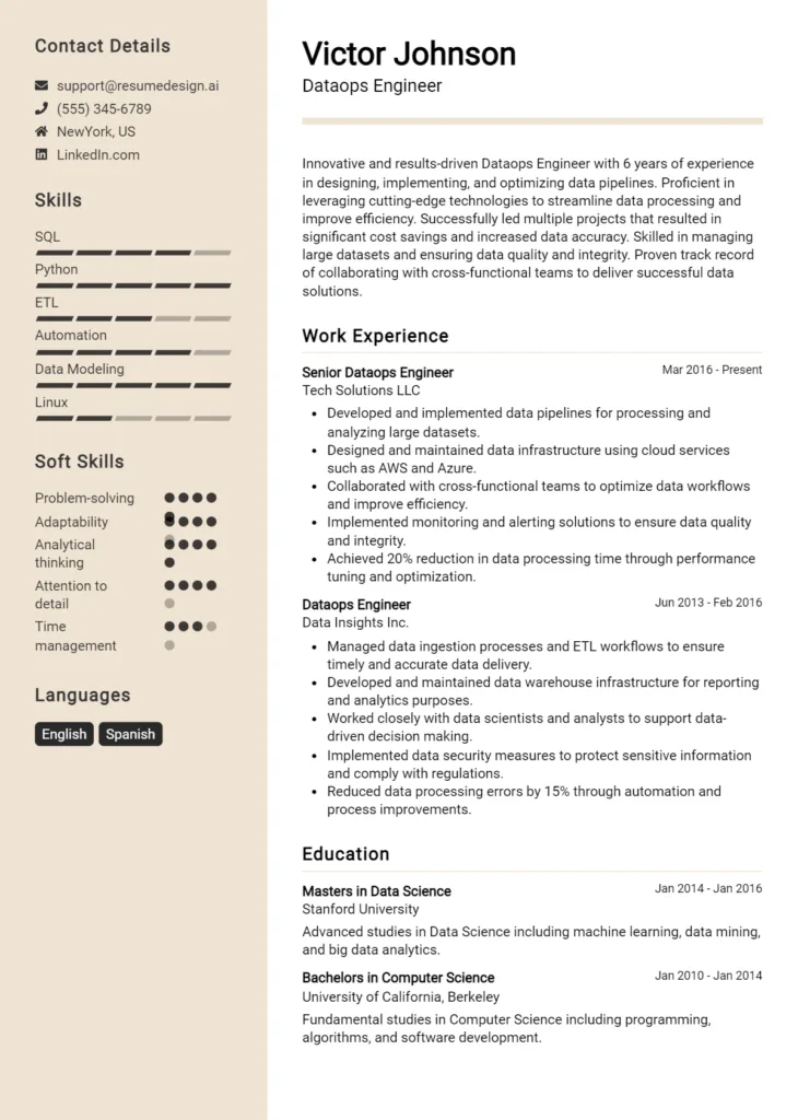 Dataops Engineer Resume Example