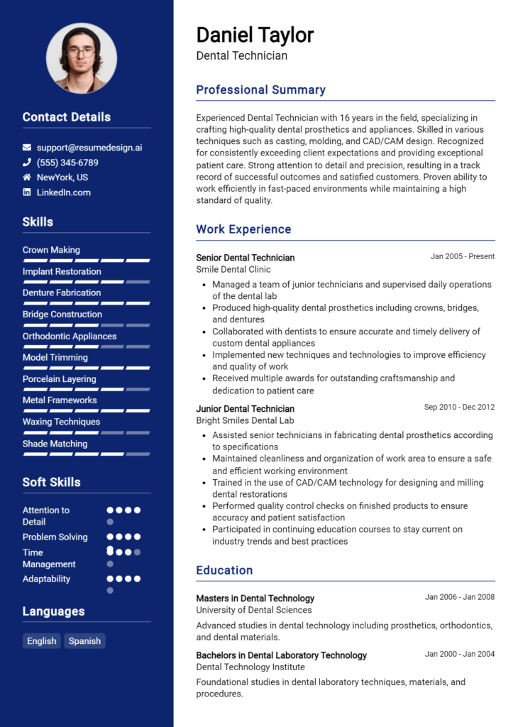 Dental Technician Resume Example