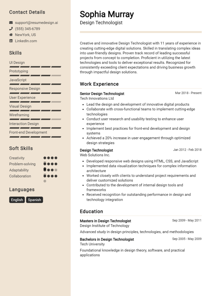 Design Technologist Resume Example