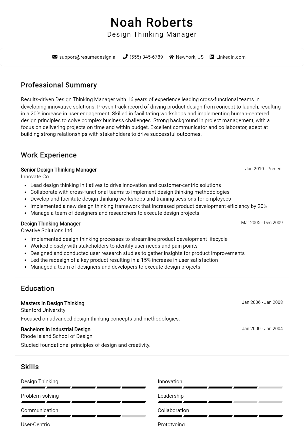 Design Thinking Manager Resume Example