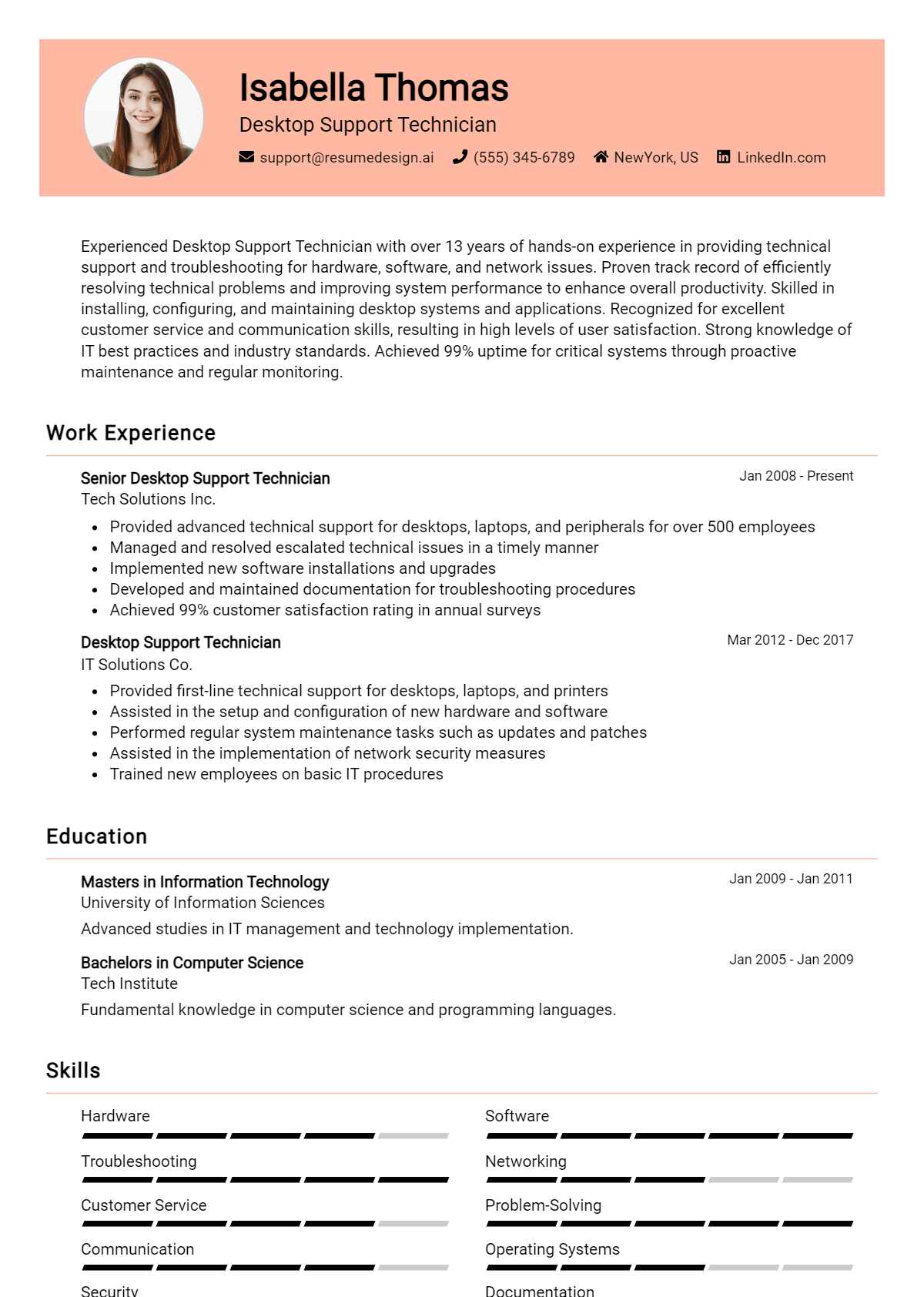 Desktop Support Technician Resume Example