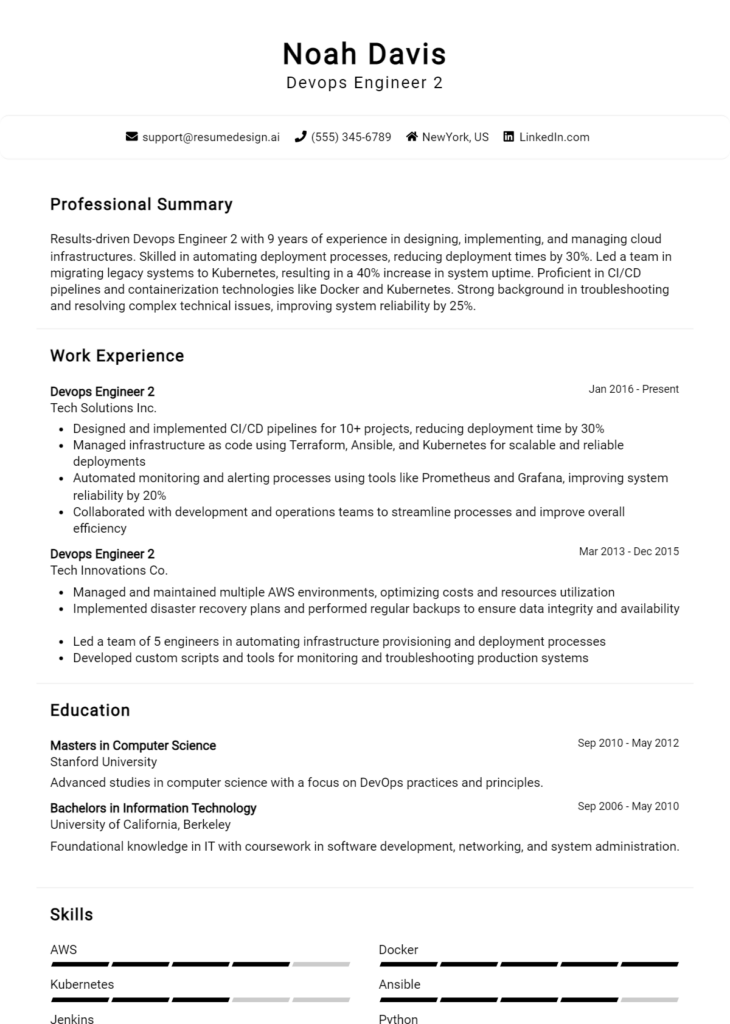 Devops Engineer 2 Resume Example