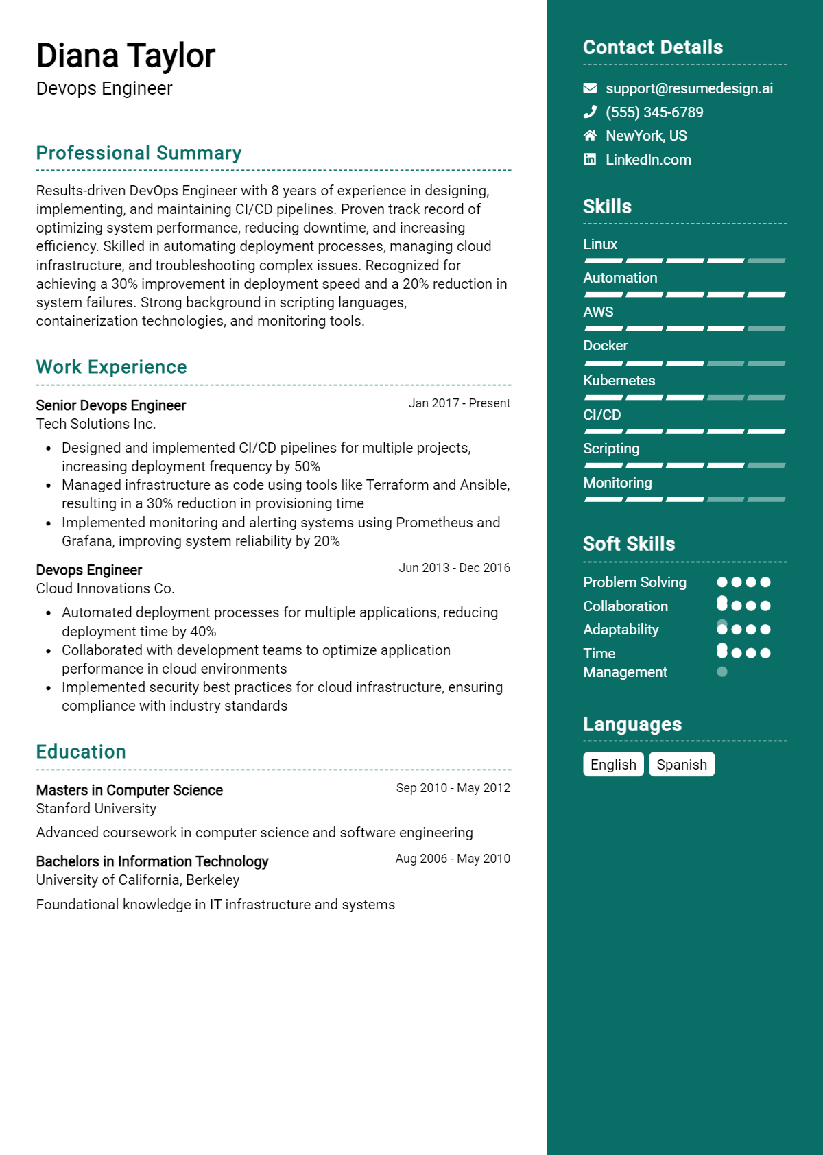 Devops Engineer Resume Example