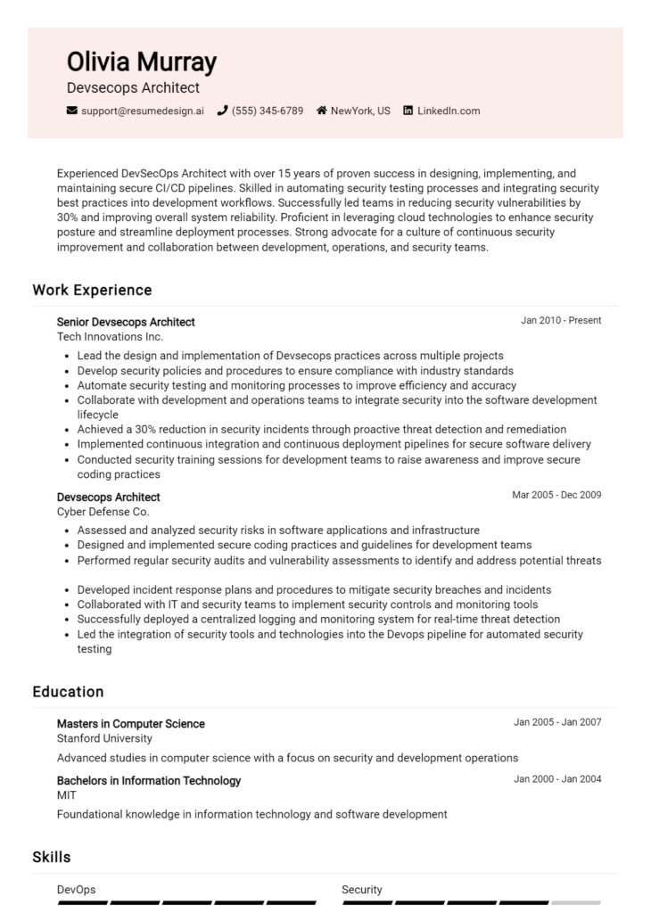 Devsecops Architect Resume Example