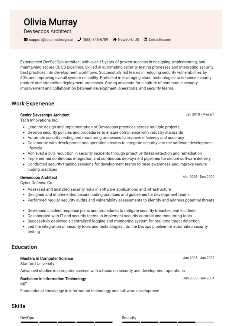 24 Cloud Architect Resume Examples - Devsecops Architect Resume Example 768x1078 