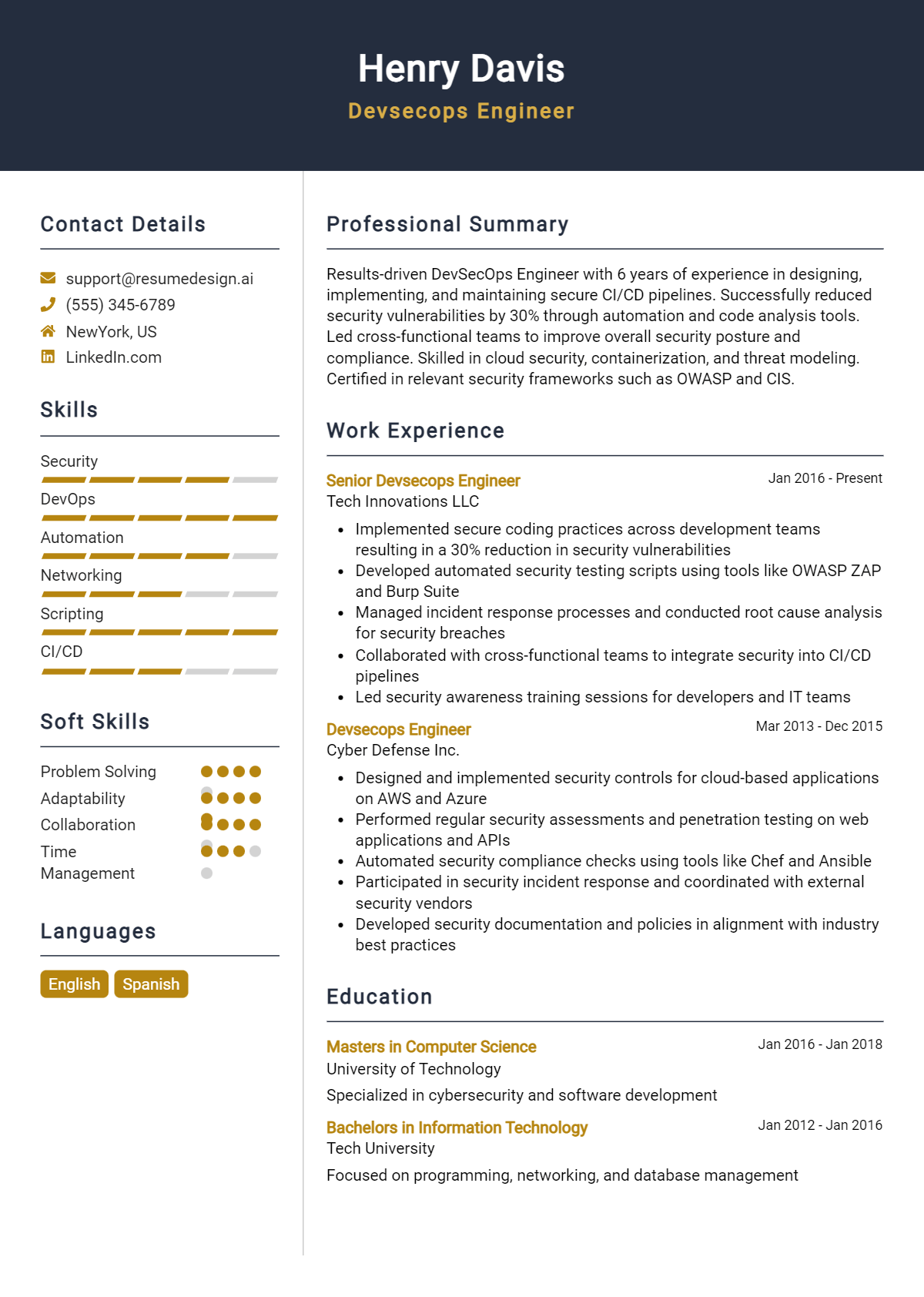 Devsecops Engineer Resume Example