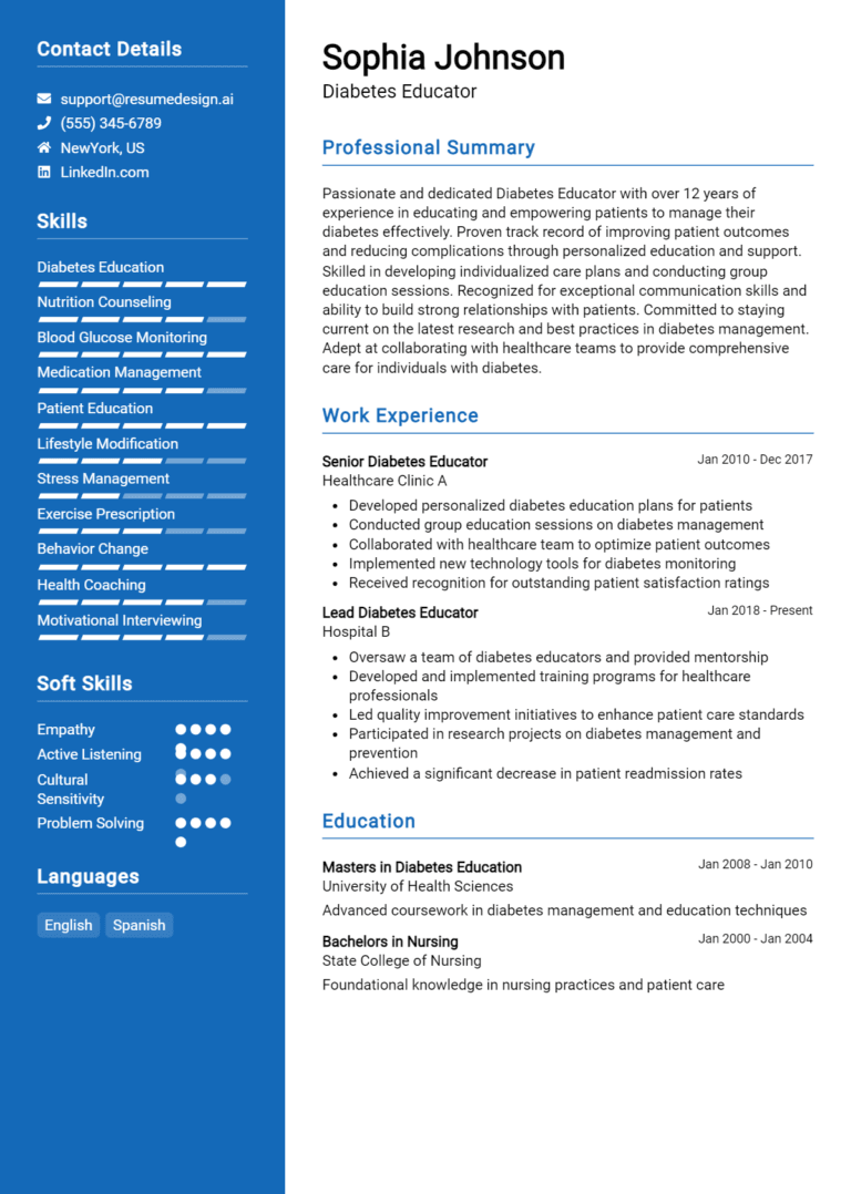 12 Diabetes Educator Resume Examples - Diabetes Educator Resume Example 2 768x1078 